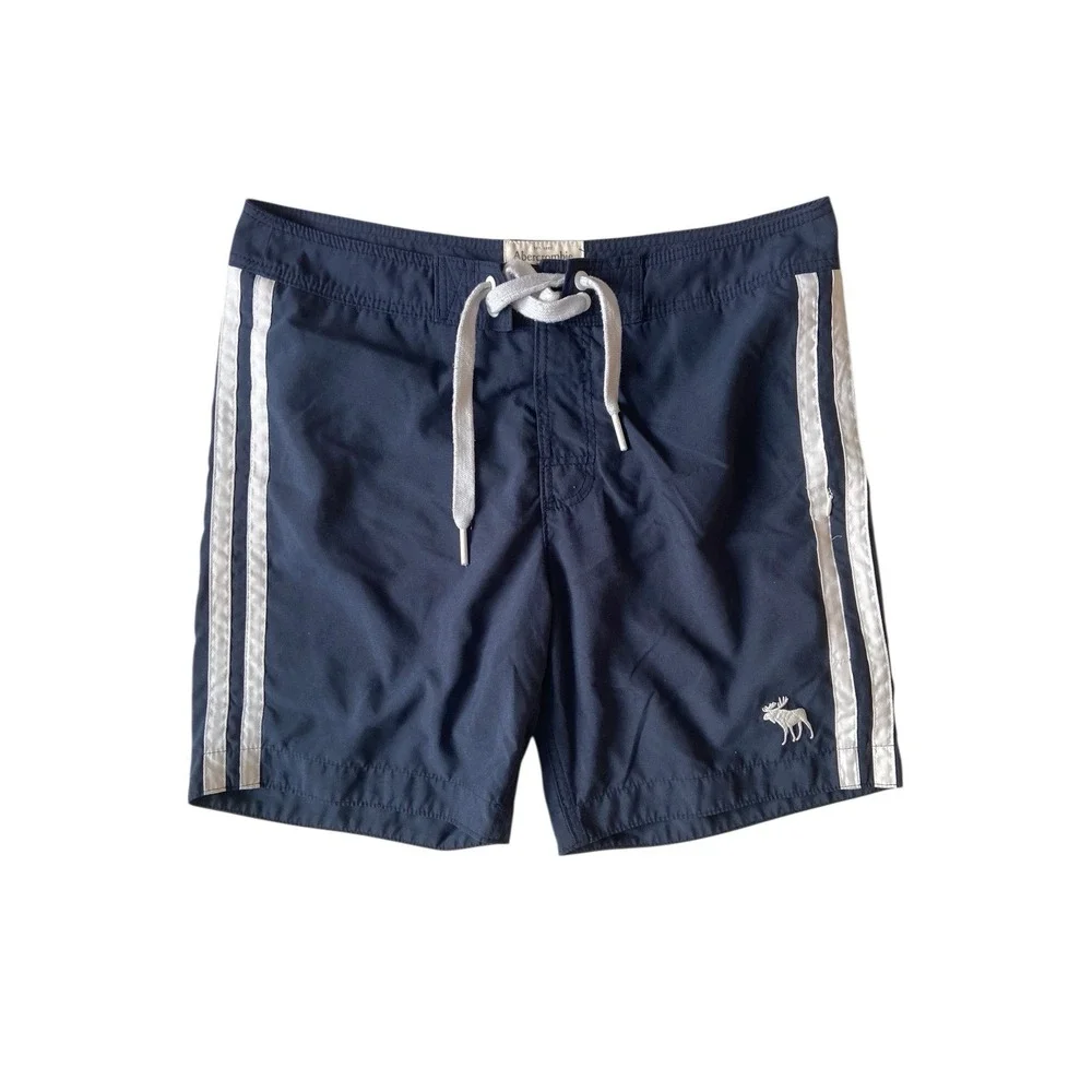 Abercrombie & Fitch Mens‎ Y2K Swim Trunks Size XL Blue Lined Moose Logo Preppy